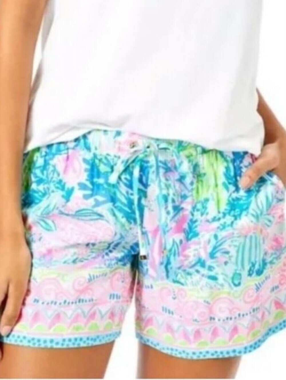 Lilly Pulitzer Fished My Wish Katia Pull On Style Rayon Shorts Size Small
